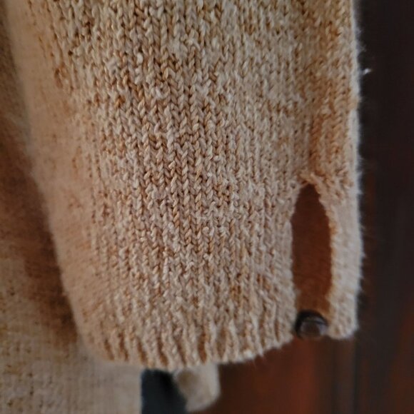 Vtg Talbots Womens S Textured Knit Sweater Gold 3/4 Sleeve Keyhole Button Detail - Picture 4 of 8